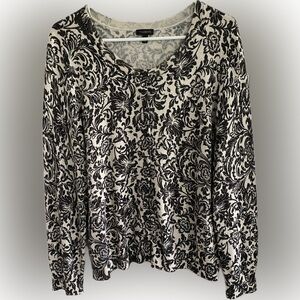 Talbots Floral Metallic Button Up Cardigan Sweater - Size XL - EUC
